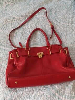 Classic Red Leather Satchel / Crossbody with Gold Hardware (and  Tassel Charm)